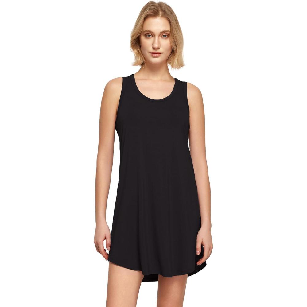 imageGYS Bamboo Viscose Womens Nightgowns UNeck Sleeveless Soft Tank Night DressBlack