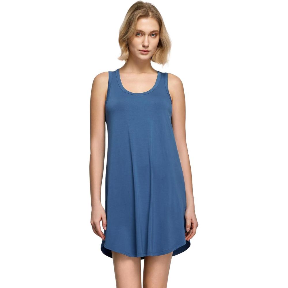 imageGYS Bamboo Viscose Womens Nightgowns UNeck Sleeveless Soft Tank Night DressPrussian Blue