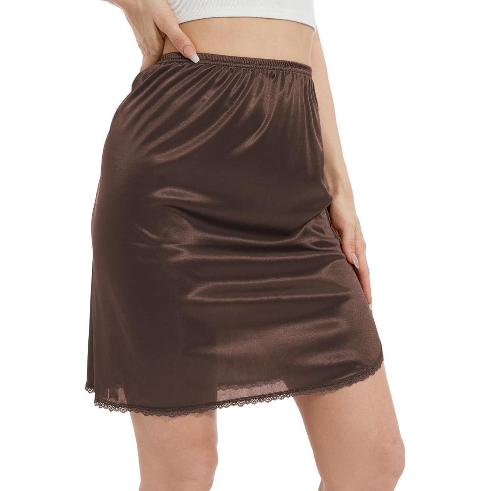 imageGYS Half Slip for Women Under Dress Silky UnderskirtSingle Slit  20  Espresso