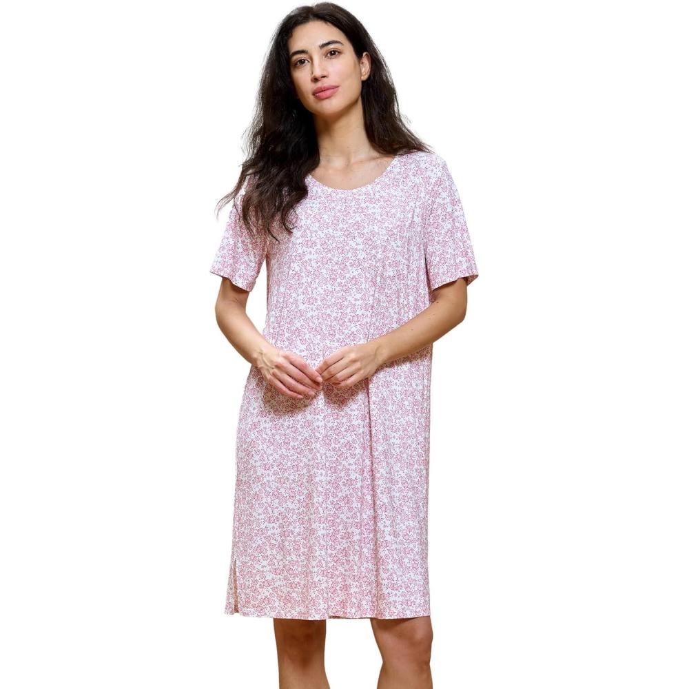 imageGYS Premium Womens Nightgowns Bamboo Viscose Short Sleeve Soft and Breathable Pajama DressFloral Whisper