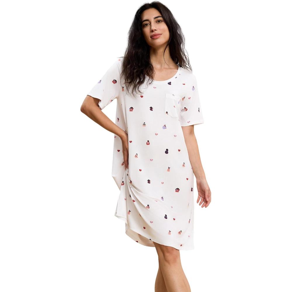 imageGYS Premium Womens Nightgowns Bamboo Viscose Short Sleeve Soft and Breathable Pajama DressMothers Embrace