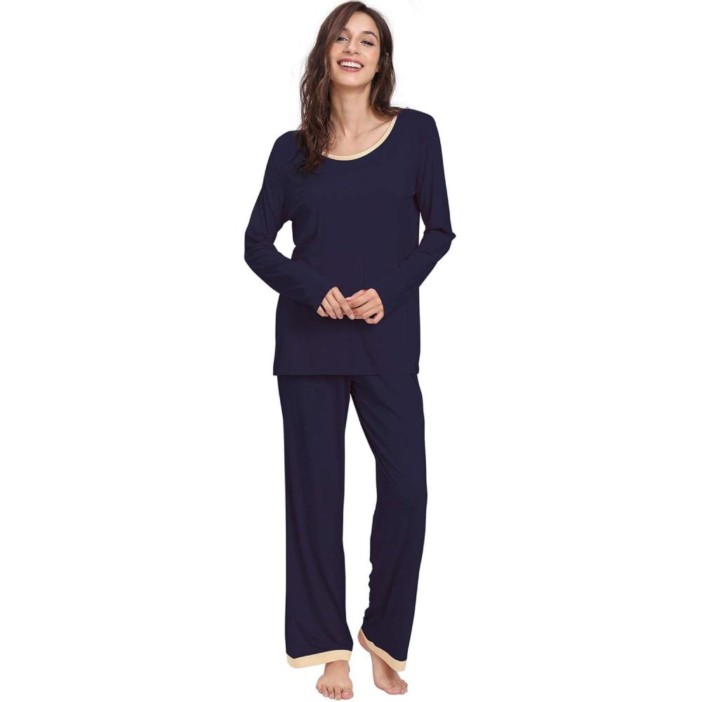 imageGYS Viscose from Bamboo Womens Pajama Sets Super Soft Long Sleeve Sleepwear Comfy Winter Pjs Sets S4XA Round Neck  Navy