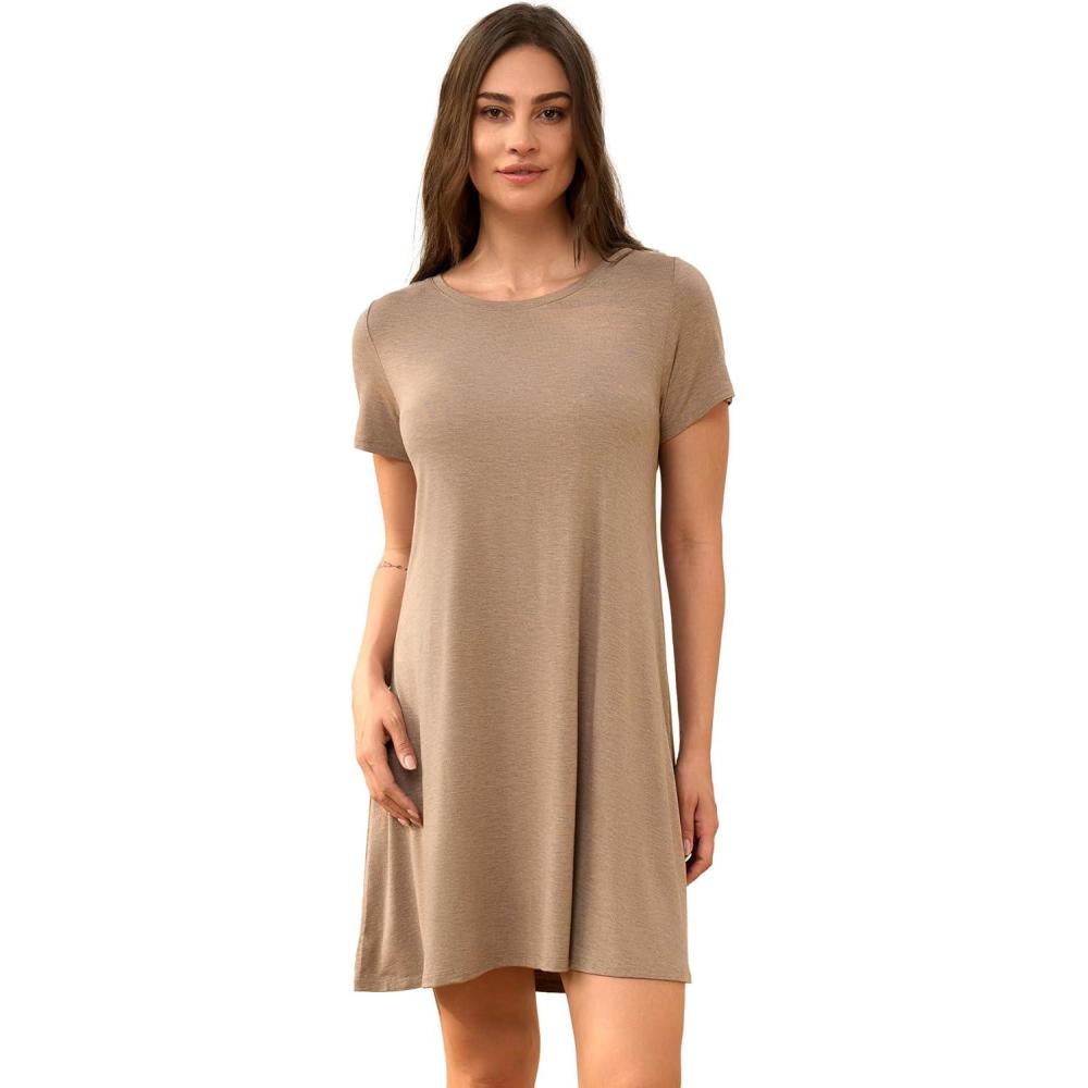 imageGYS Womens Short Sleeve Nightgowns Soft Comfy Sleep Dress Viscose Made from BambooCamel