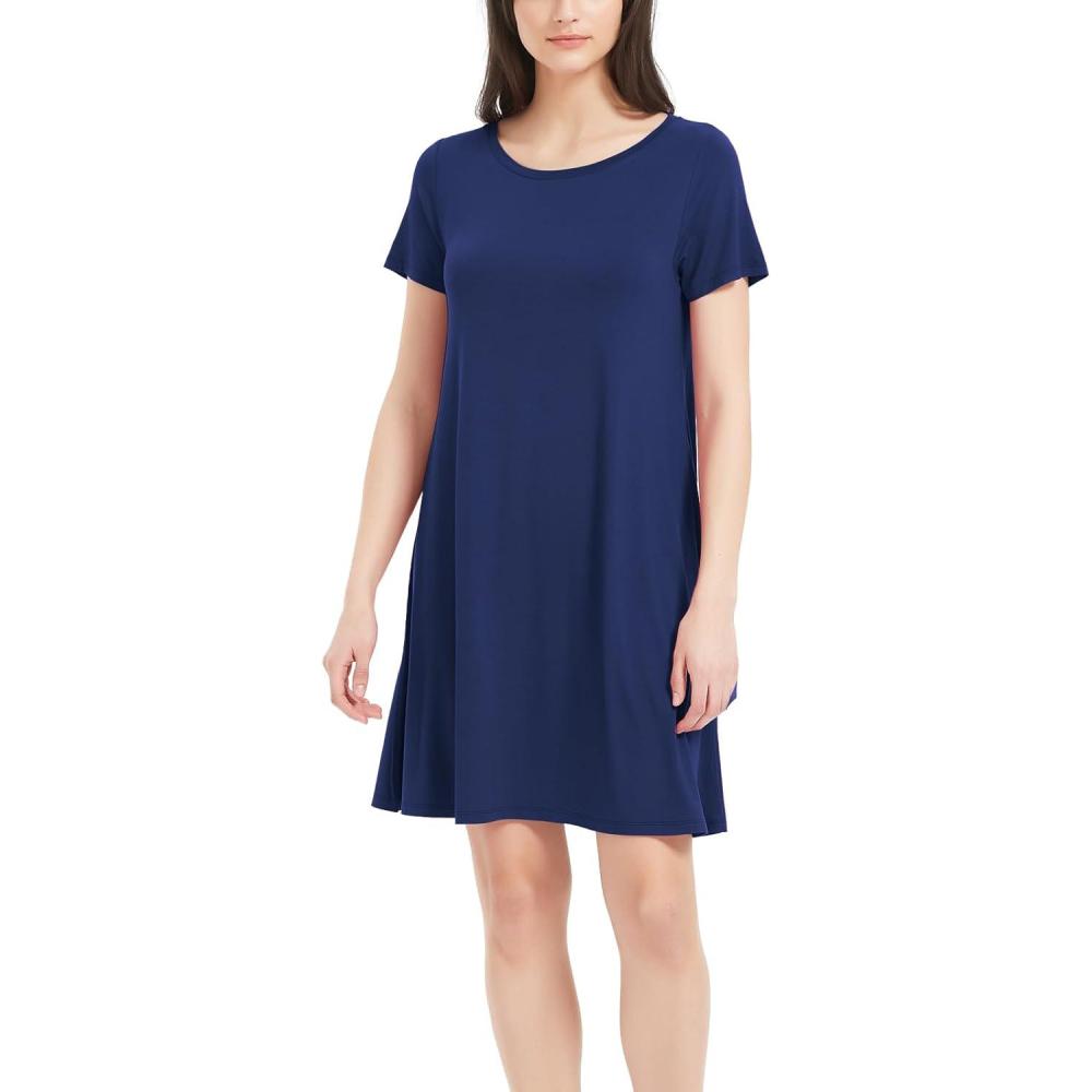 imageGYS Womens Short Sleeve Nightgowns Soft Comfy Sleep Dress Viscose Made from BambooNavy