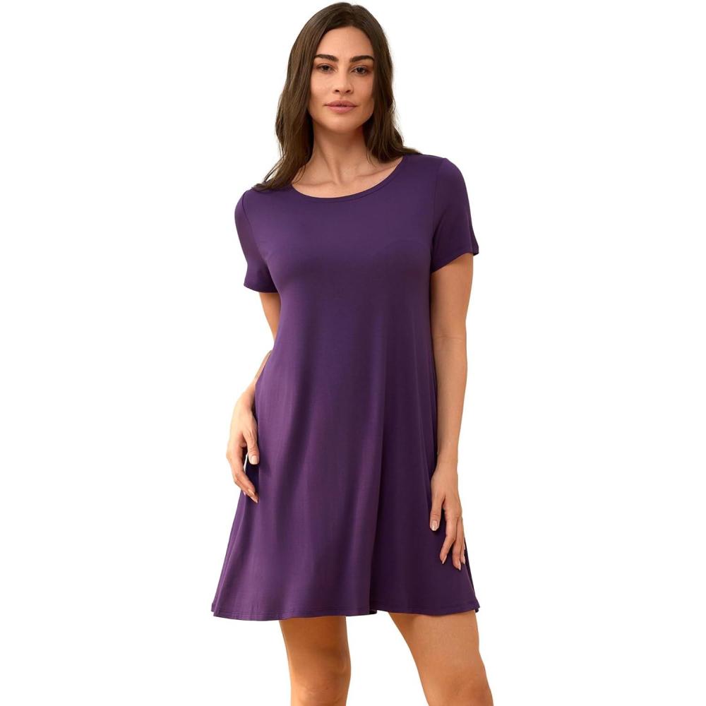 imageGYS Womens Short Sleeve Nightgowns Soft Comfy Sleep Dress Viscose Made from BambooPurple