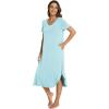 GYS Bamboo Viscose Nightgowns for Women Short Sleeve V Neck Night Shirts with Pockets(Aqua)