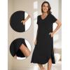 GYS Bamboo Viscose Nightgowns for Women Short Sleeve V Neck Night Shirts with Pockets(Black)