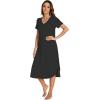 GYS Bamboo Viscose Nightgowns for Women Short Sleeve V Neck Night Shirts with Pockets(Black)