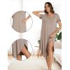 GYS Bamboo Viscose Nightgowns for Women Short Sleeve V Neck Night Shirts with Pockets(Camel)