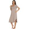 GYS Bamboo Viscose Nightgowns for Women Short Sleeve V Neck Night Shirts with Pockets(Camel)