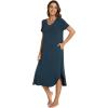 GYS Bamboo Viscose Nightgowns for Women Short Sleeve V Neck Night Shirts with Pockets(Darkcyan)