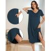 GYS Bamboo Viscose Nightgowns for Women Short Sleeve V Neck Night Shirts with Pockets(Darkcyan)