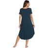 GYS Bamboo Viscose Nightgowns for Women Short Sleeve V Neck Night Shirts with Pockets(Darkcyan)