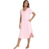 GYS Bamboo Viscose Nightgowns for Women Short Sleeve V Neck Night Shirts with Pockets(Pink)