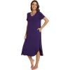 GYS Bamboo Viscose Nightgowns for Women Short Sleeve V Neck Night Shirts with Pockets(Purple)