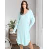 GYS Bamboo Viscose Nightgowns for Women, Soft Long Sleeve V Neck Night Shirts Sleepwear, Below the Knee Long Nightgown Pajama(Aqua)