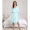 GYS Bamboo Viscose Nightgowns for Women, Soft Long Sleeve V Neck Night Shirts Sleepwear, Below the Knee Long Nightgown Pajama(Aqua)