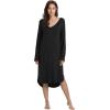GYS Bamboo Viscose Nightgowns for Women, Soft Long Sleeve V Neck Night Shirts Sleepwear, Below the Knee Long Nightgown Pajama(Black)