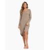 GYS Bamboo Viscose Nightgowns for Women, Soft Long Sleeve V Neck Night Shirts Sleepwear, Below the Knee Long Nightgown Pajama(Camel)