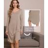GYS Bamboo Viscose Nightgowns for Women, Soft Long Sleeve V Neck Night Shirts Sleepwear, Below the Knee Long Nightgown Pajama(Camel)