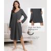 GYS Bamboo Viscose Nightgowns for Women, Soft Long Sleeve V Neck Night Shirts Sleepwear, Below the Knee Long Nightgown Pajama(Dark Heather Grey)