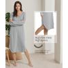 GYS Bamboo Viscose Nightgowns for Women, Soft Long Sleeve V Neck Night Shirts Sleepwear, Below the Knee Long Nightgown Pajama(Heather Grey)