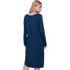 GYS Bamboo Viscose Nightgowns for Women, Soft Long Sleeve V Neck Night Shirts Sleepwear, Below the Knee Long Nightgown Pajama(Ink Blue)