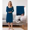 GYS Bamboo Viscose Nightgowns for Women, Soft Long Sleeve V Neck Night Shirts Sleepwear, Below the Knee Long Nightgown Pajama(Ink Blue)