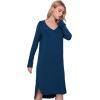 GYS Bamboo Viscose Nightgowns for Women, Soft Long Sleeve V Neck Night Shirts Sleepwear, Below the Knee Long Nightgown Pajama(Ink Blue)