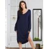 GYS Bamboo Viscose Nightgowns for Women, Soft Long Sleeve V Neck Night Shirts Sleepwear, Below the Knee Long Nightgown Pajama(Navy)