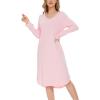 GYS Bamboo Viscose Nightgowns for Women, Soft Long Sleeve V Neck Night Shirts Sleepwear, Below the Knee Long Nightgown Pajama(Pink)