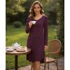 GYS Bamboo Viscose Nightgowns for Women, Soft Long Sleeve V Neck Night Shirts Sleepwear, Below the Knee Long Nightgown Pajama(Prune Purple)