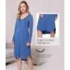 GYS Bamboo Viscose Nightgowns for Women, Soft Long Sleeve V Neck Night Shirts Sleepwear, Below the Knee Long Nightgown Pajama(Prussian Blue)