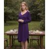 GYS Bamboo Viscose Nightgowns for Women, Soft Long Sleeve V Neck Night Shirts Sleepwear, Below the Knee Long Nightgown Pajama(Purple)