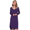 GYS Bamboo Viscose Nightgowns for Women, Soft Long Sleeve V Neck Night Shirts Sleepwear, Below the Knee Long Nightgown Pajama(Purple)
