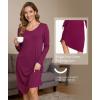 GYS Bamboo Viscose Nightgowns for Women, Soft Long Sleeve V Neck Night Shirts Sleepwear, Below the Knee Long Nightgown Pajama(Purplish Red)