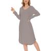 GYS Bamboo Viscose Nightgowns for Women, Soft Long Sleeve V Neck Night Shirts Sleepwear, Below the Knee Long Nightgown Pajama(Taupe)