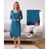GYS Bamboo Viscose Nightgowns for Women, Soft Long Sleeve V Neck Night Shirts Sleepwear, Below the Knee Long Nightgown Pajama(Teal Blue)