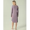 GYS Bamboo Viscose Nightgowns for Women, Soft Long Sleeve V Neck Night Shirts Sleepwear, Below the Knee Long Nightgown Pajama(Violet)