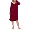 GYS Bamboo Viscose Nightgowns for Women, Soft Long Sleeve V Neck Night Shirts Sleepwear, Below the Knee Long Nightgown Pajama(Wine)