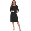 GYS Bamboo Viscose Women’s Nightgowns Half Sleeve Crew Neck Sleep Dress with Pockets(Black)