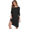 GYS Bamboo Viscose Women’s Nightgowns Half Sleeve Crew Neck Sleep Dress with Pockets(Black)