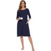GYS Bamboo Viscose Women’s Nightgowns Half Sleeve Crew Neck Sleep Dress with Pockets(Navy)