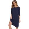GYS Bamboo Viscose Women’s Nightgowns Half Sleeve Crew Neck Sleep Dress with Pockets(Navy)