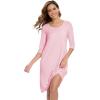 GYS Bamboo Viscose Women’s Nightgowns Half Sleeve Crew Neck Sleep Dress with Pockets(Pink)