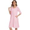 GYS Bamboo Viscose Women’s Nightgowns Half Sleeve Crew Neck Sleep Dress with Pockets(Pink)