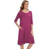 GYS Bamboo Viscose Women’s Nightgowns Half Sleeve Crew Neck Sleep Dress with Pockets(Purplish Red)