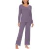 GYS Viscose from Bamboo Women’s Pajama Sets Super Soft Long Sleeve Sleepwear Comfy Winter Pjs Sets S-4X(A – Round Neck – Violet)