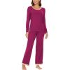 GYS Viscose from Bamboo Women’s Pajama Sets Super Soft Long Sleeve Sleepwear Comfy Winter Pjs Sets S-4X(A- Round Neck- Purplish Red)