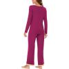 GYS Viscose from Bamboo Women’s Pajama Sets Super Soft Long Sleeve Sleepwear Comfy Winter Pjs Sets S-4X(A- Round Neck- Purplish Red)